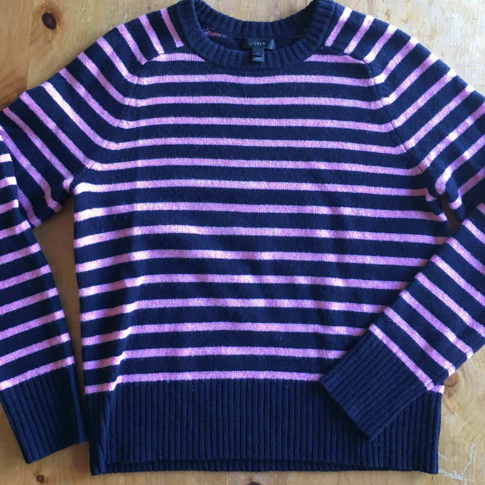 J.Crew pink and navy striped wool sweater